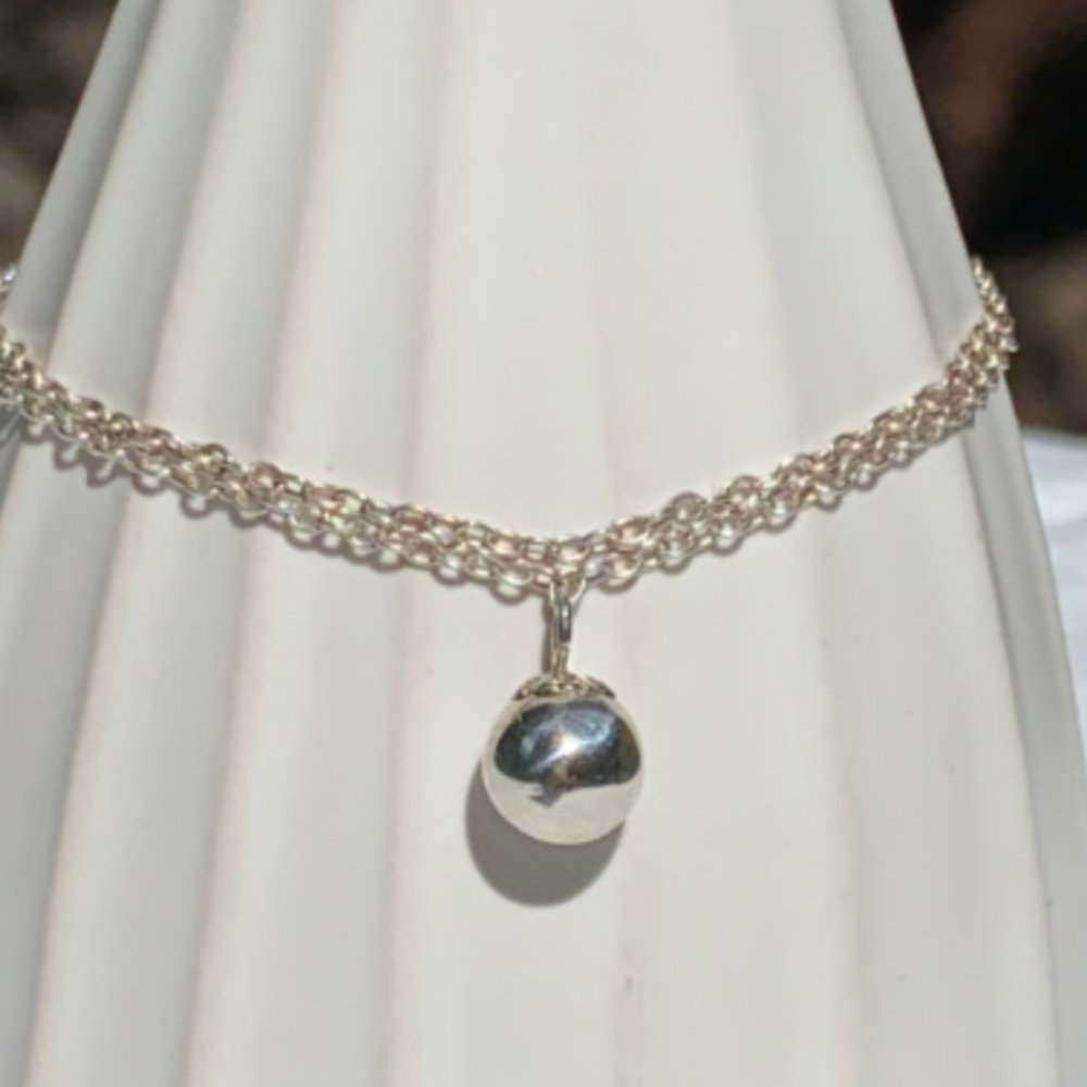 Sterling Silver 925 Double Chain & Ball Charm Bracelet Set vtg